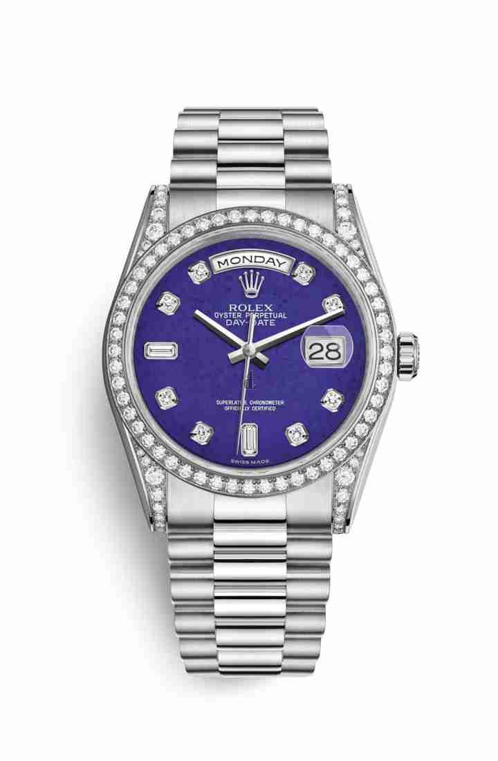 Rolex Day-Date 36 white gold lugs set diamonds 118389 Lapis Lazuli set diamonds Dial