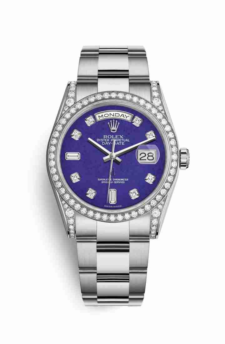 Rolex Day-Date 36 white gold lugs set diamonds 118389 Lapis Lazuli set diamonds Dial