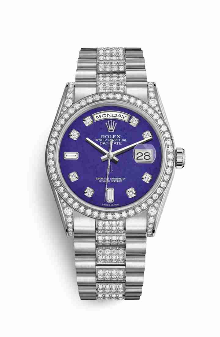 Rolex Day-Date 36 white gold lugs set diamonds 118389 Lapis Lazuli set diamonds Dial