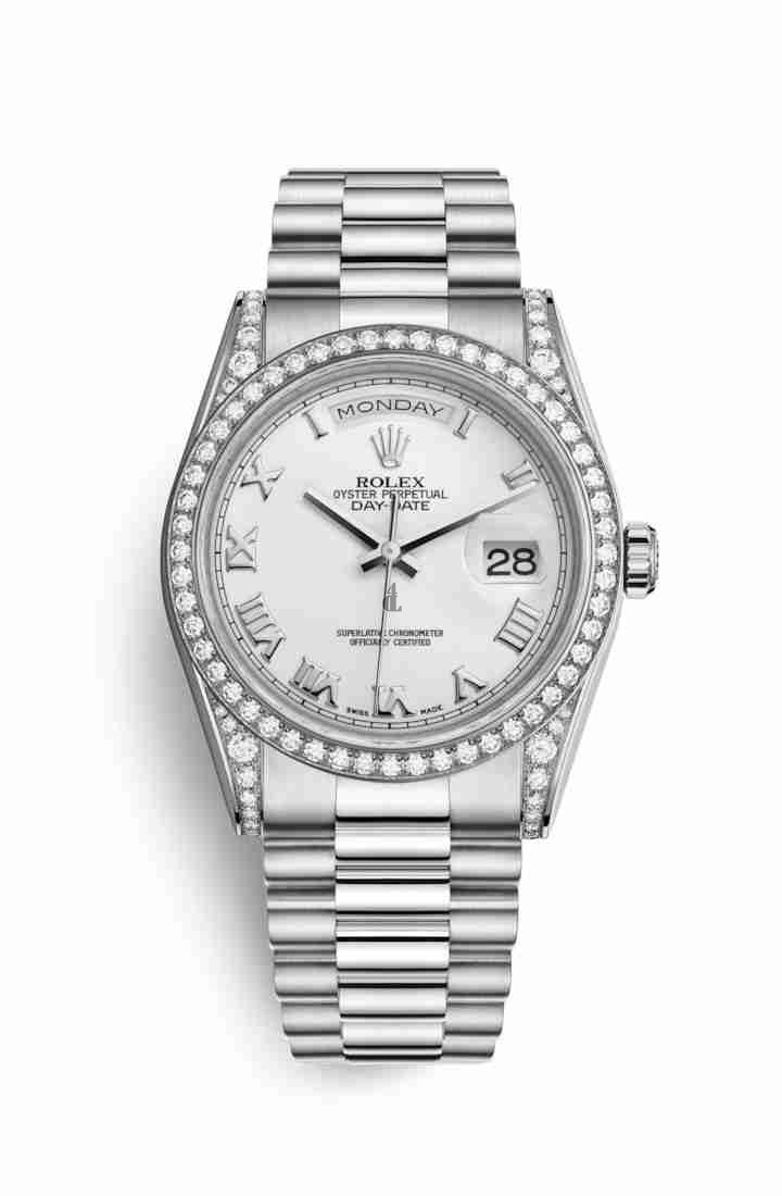 Rolex Day-Date 36 white gold lugs set diamonds 118389 White Dial