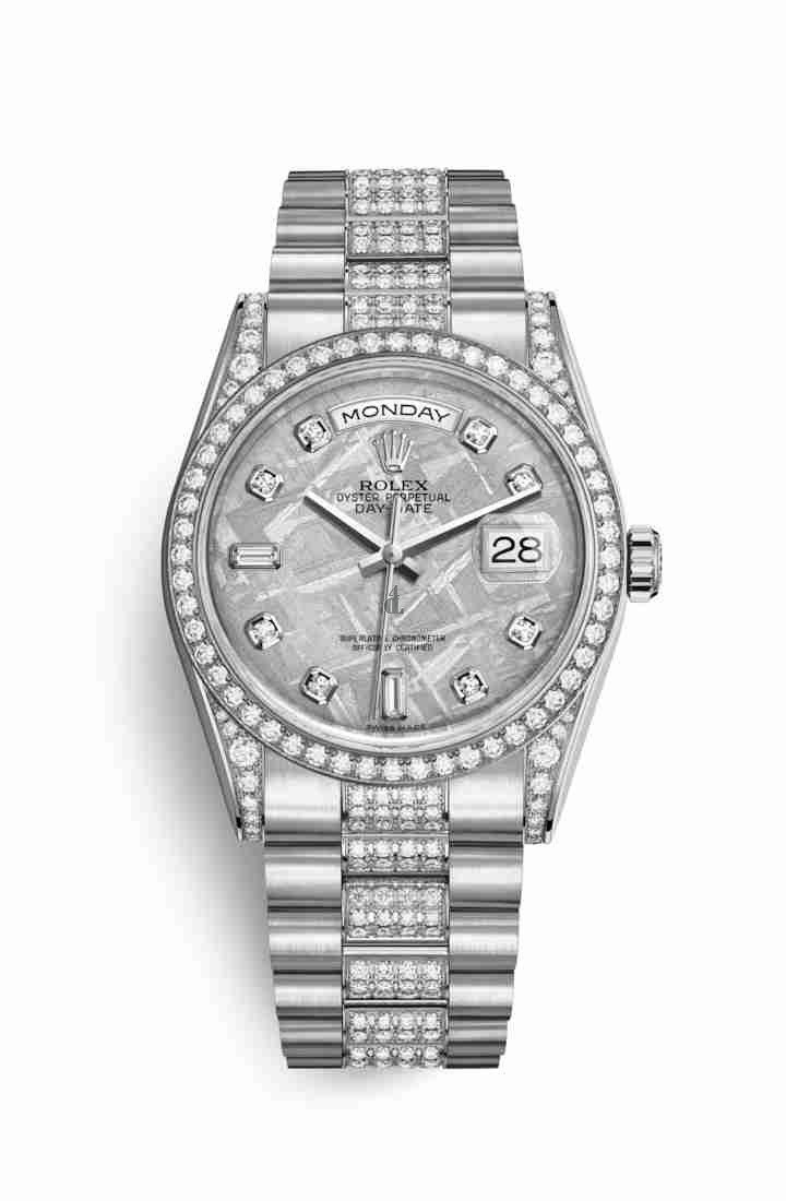 Rolex Day-Date 36 white gold lugs set diamonds 118389 Meteorite set diamonds Dial