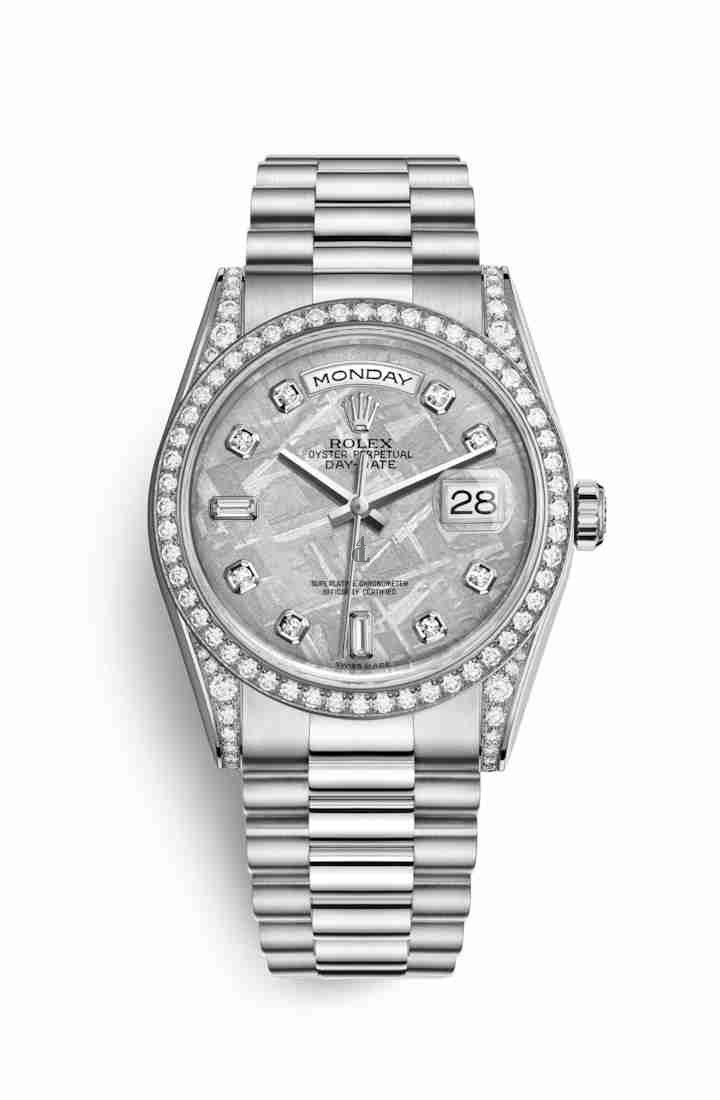 Rolex Day-Date 36 white gold lugs set diamonds 118389 Meteorite set diamonds Dial