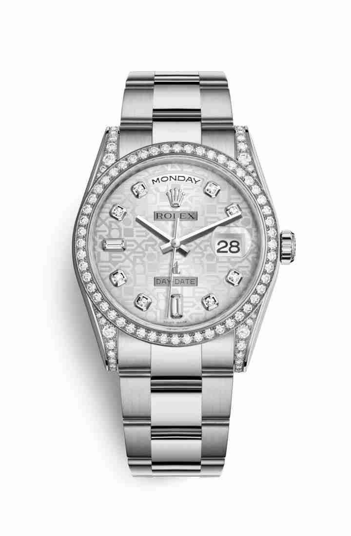 Rolex Day-Date 36 white gold lugs set diamonds 118389 Silver Jubilee design set diamonds Dial