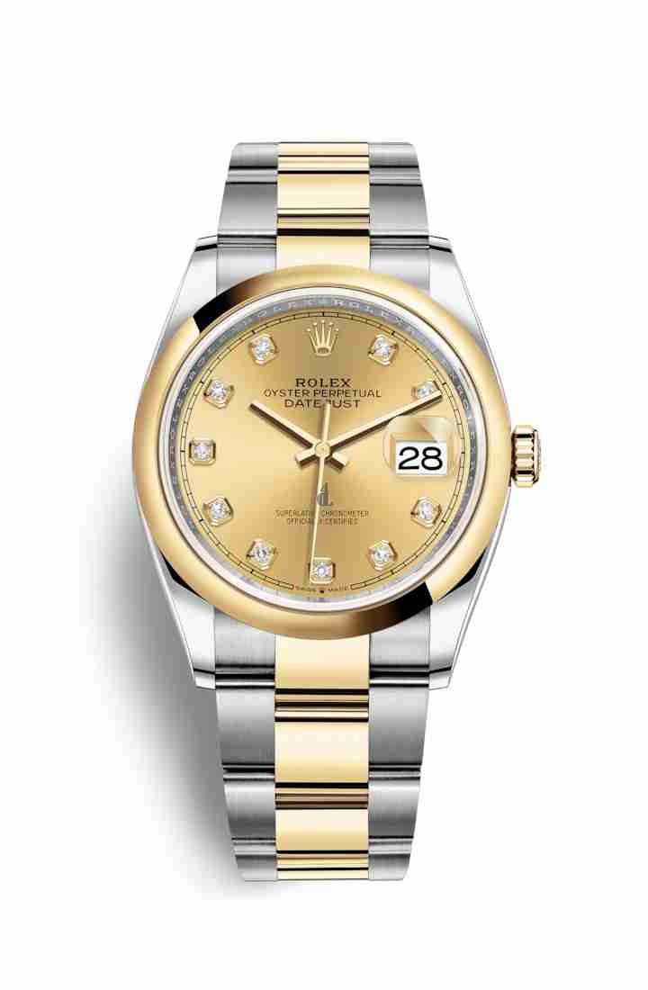 Rolex Datejust 36 Yellow Rolesor Oystersteel yellow gold 126203 Champagne-colour set diamonds Dial