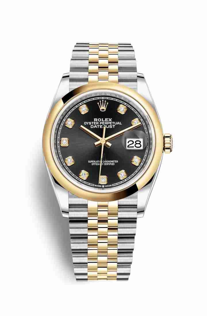 Rolex Datejust 36 Yellow Rolesor Oystersteel yellow gold 126203 Black set diamonds Dial