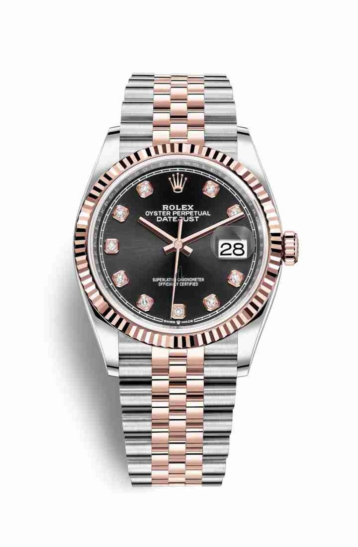 Rolex Datejust 36 Everose Rolesor Oystersteel Everose gold 126231 Black set diamonds Dial