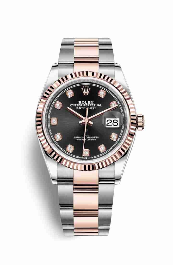 Rolex Datejust 36 Everose Rolesor Oystersteel Everose gold 126231 Black set diamonds Dial