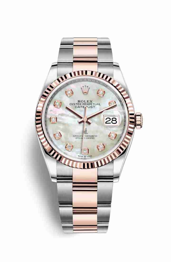 Rolex Datejust 36 Everose Rolesor Oystersteel Everose gold 126231 White mother-of-pearl set diamonds Dial