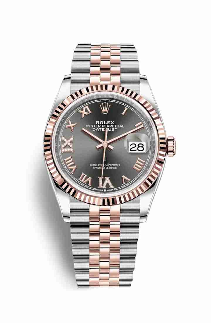 Rolex Datejust 36 Everose Rolesor Oystersteel Everose gold 126231 Dark rhodium set diamonds Dial