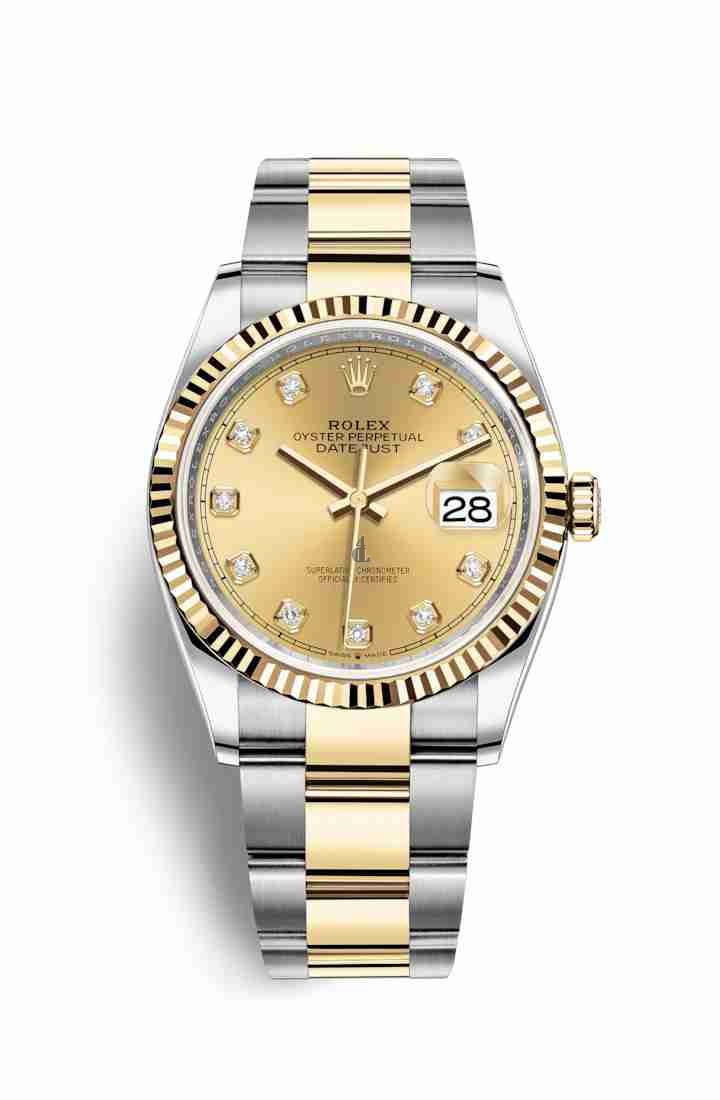 Rolex Datejust 36 Yellow Rolesor Oystersteel yellow gold 126233 Champagne-colour set diamonds Dial