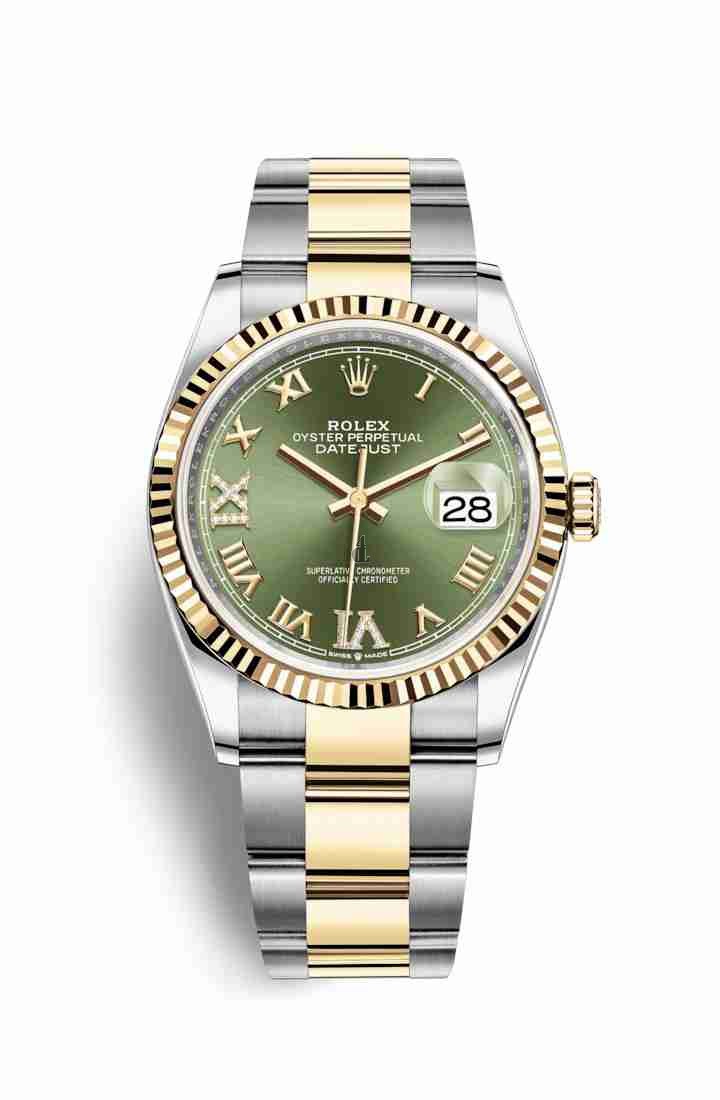 Rolex Datejust 36 Yellow Rolesor Oystersteel yellow gold 126233 Olive green set diamonds Dial