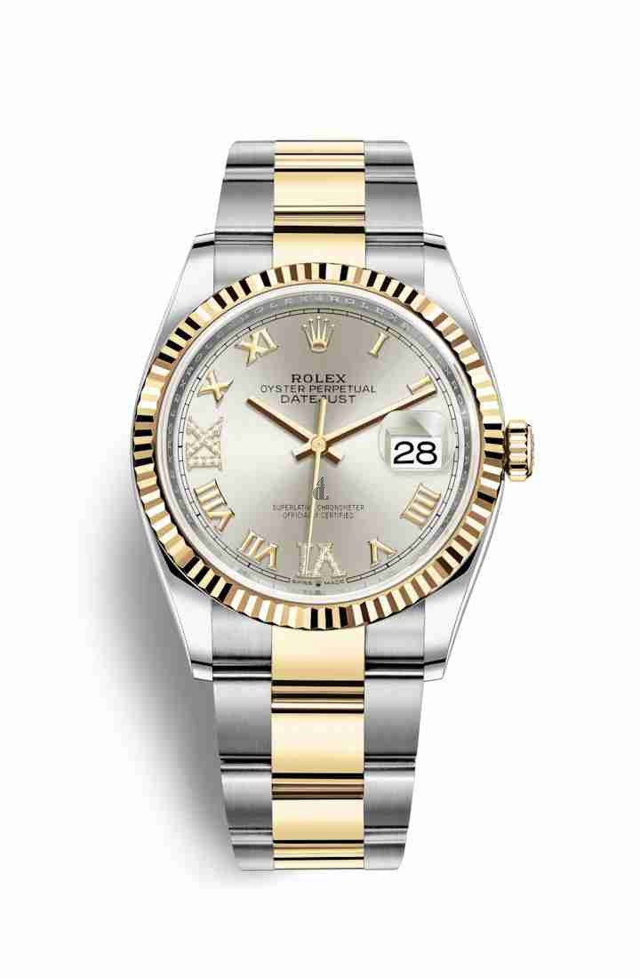 Rolex Datejust 36 Yellow Rolesor Oystersteel yellow gold 126233 Silver set diamonds Dial