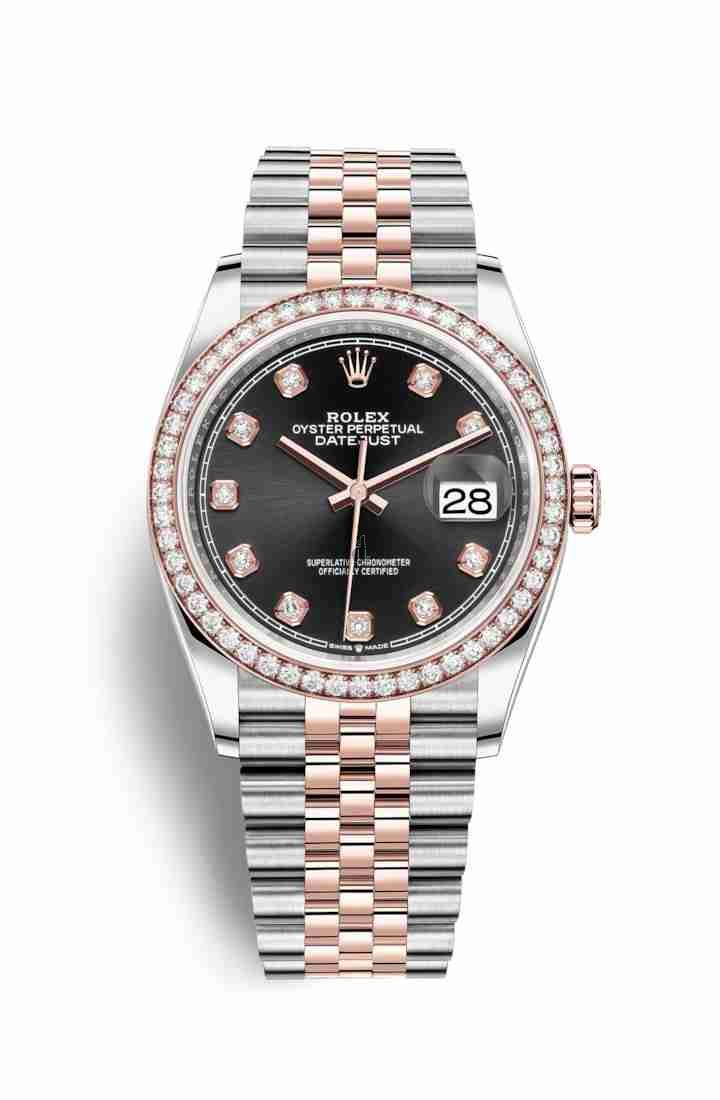 Rolex Datejust 36 Everose Rolesor Oystersteel Everose gold 126281RBR Black set diamonds Dial