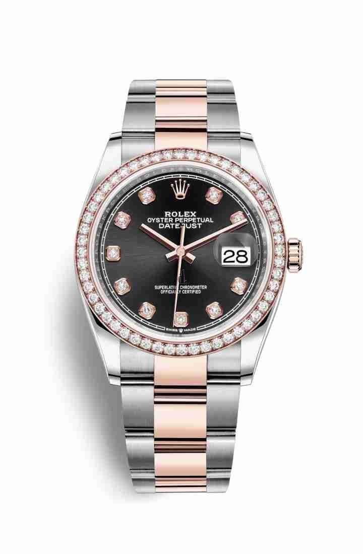 Rolex Datejust 36 Everose Rolesor Oystersteel Everose gold 126281RBR Black set diamonds Dial