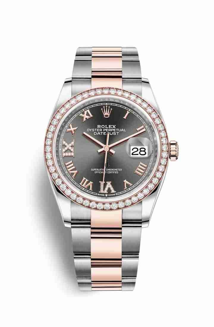 Rolex Datejust 36 Everose Rolesor Oystersteel Everose gold 126281RBR Dark rhodium set diamonds Dial