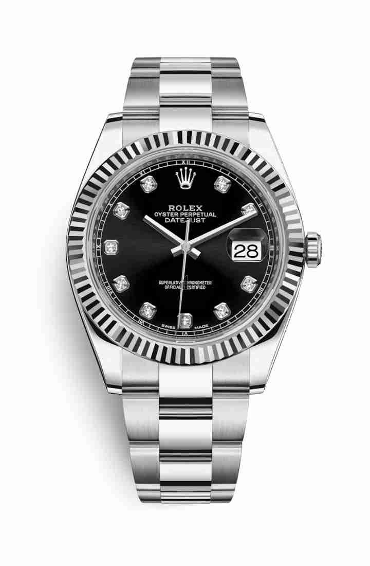 Rolex Datejust 41 White Rolesor Oystersteel white gold 126334 Black set diamonds Dial
