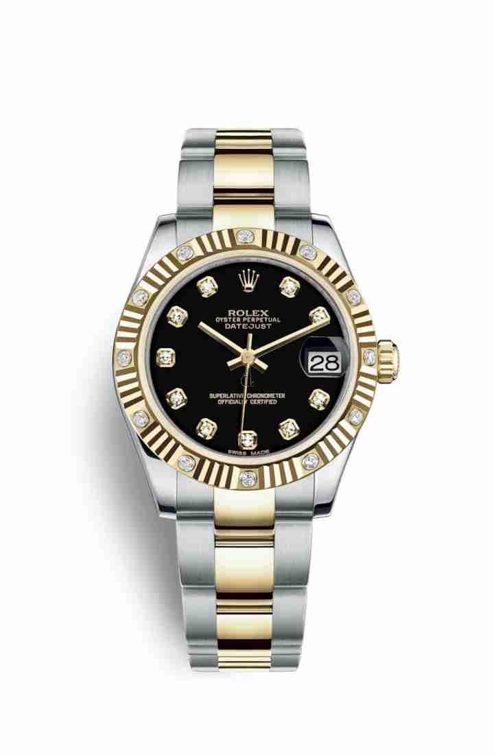 Rolex Datejust 31 Yellow Rolesor Oystersteel yellow gold 178313 Black set diamonds Dial