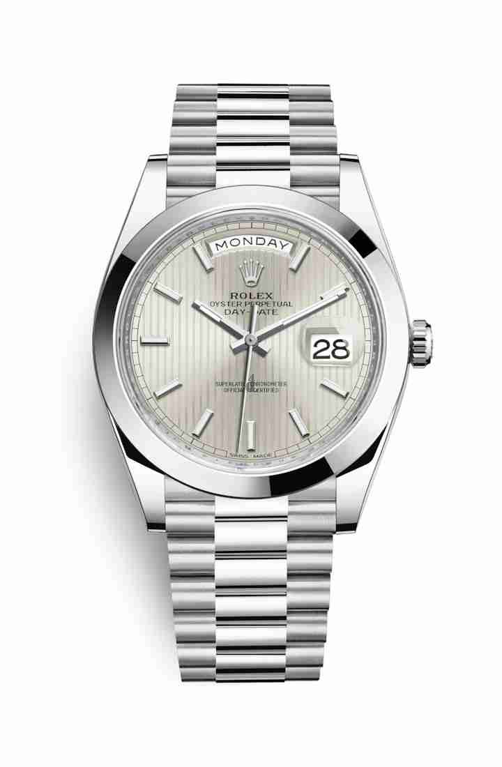 Rolex Day-Date 40 Platinum 228206 Silver stripe motif Dial