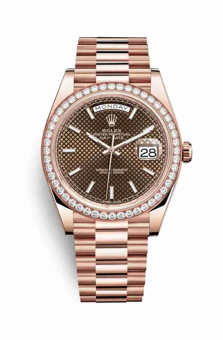 Rolex Day-Date 40 Everose gold 228345RBR Chocolate diagonal motif Dial