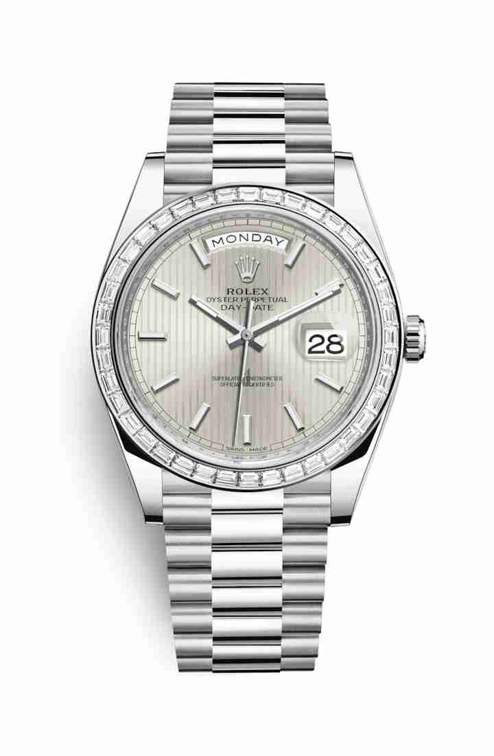 Rolex Day-Date 40 Platinum 228396TBR Silver stripe motif Dial