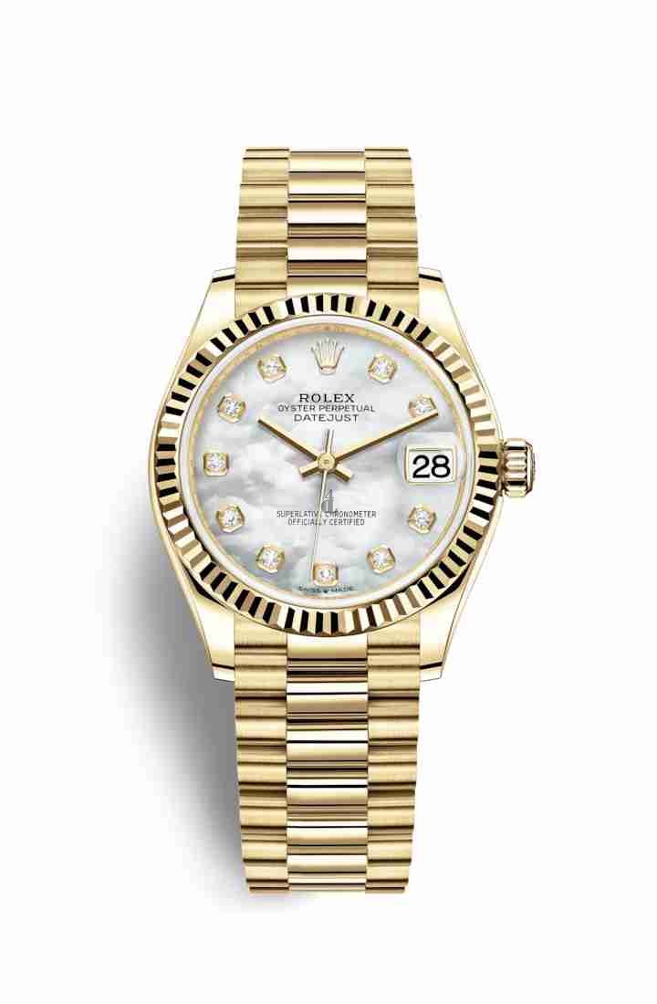 Rolex Datejust 31 yellow gold 278278 White mother-of-pearl set diamonds Dial