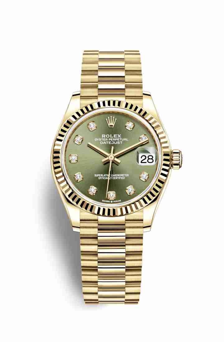 Rolex Datejust 31 yellow gold 278278 Olive green set diamonds Dial