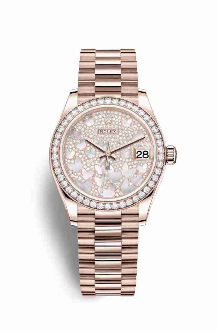 Rolex Datejust 31 Everose gold 278285RBR Paved mother-of-pearl butterfly Dial