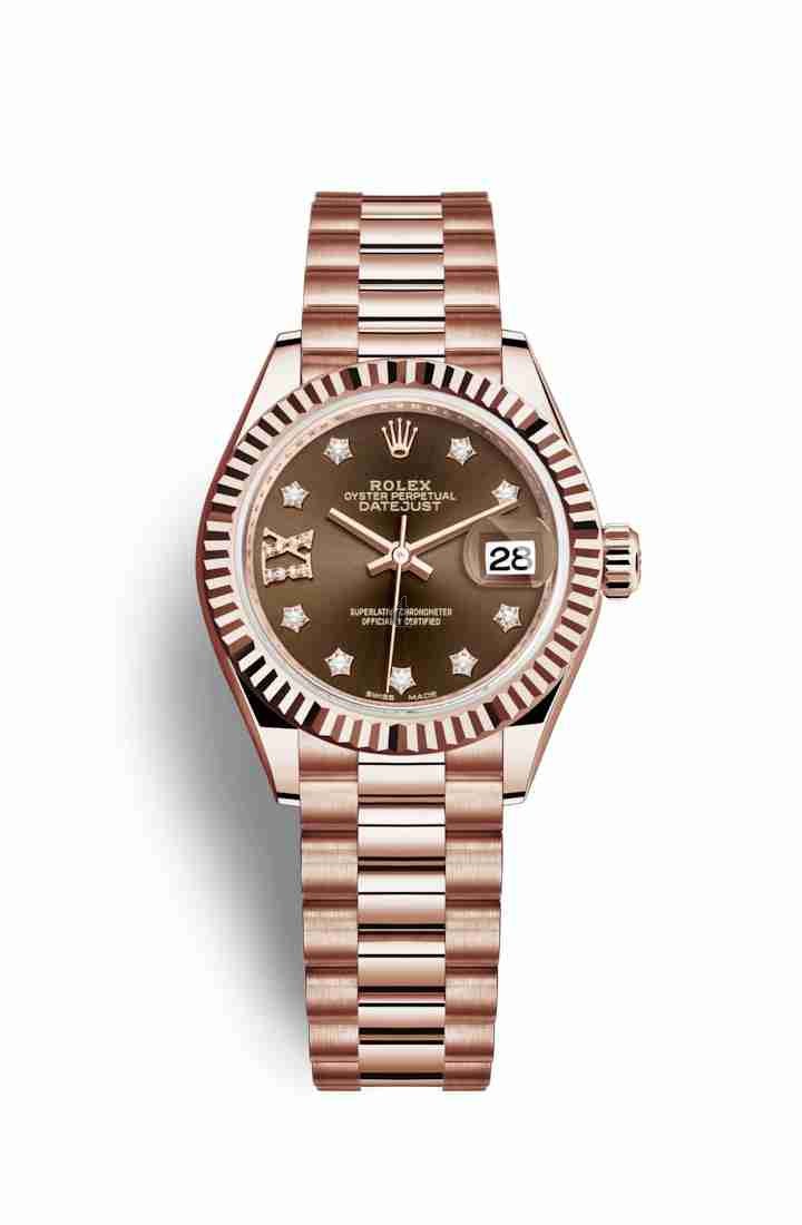Rolex Datejust 28 Everose gold 279175 Chocolate set diamonds Dial