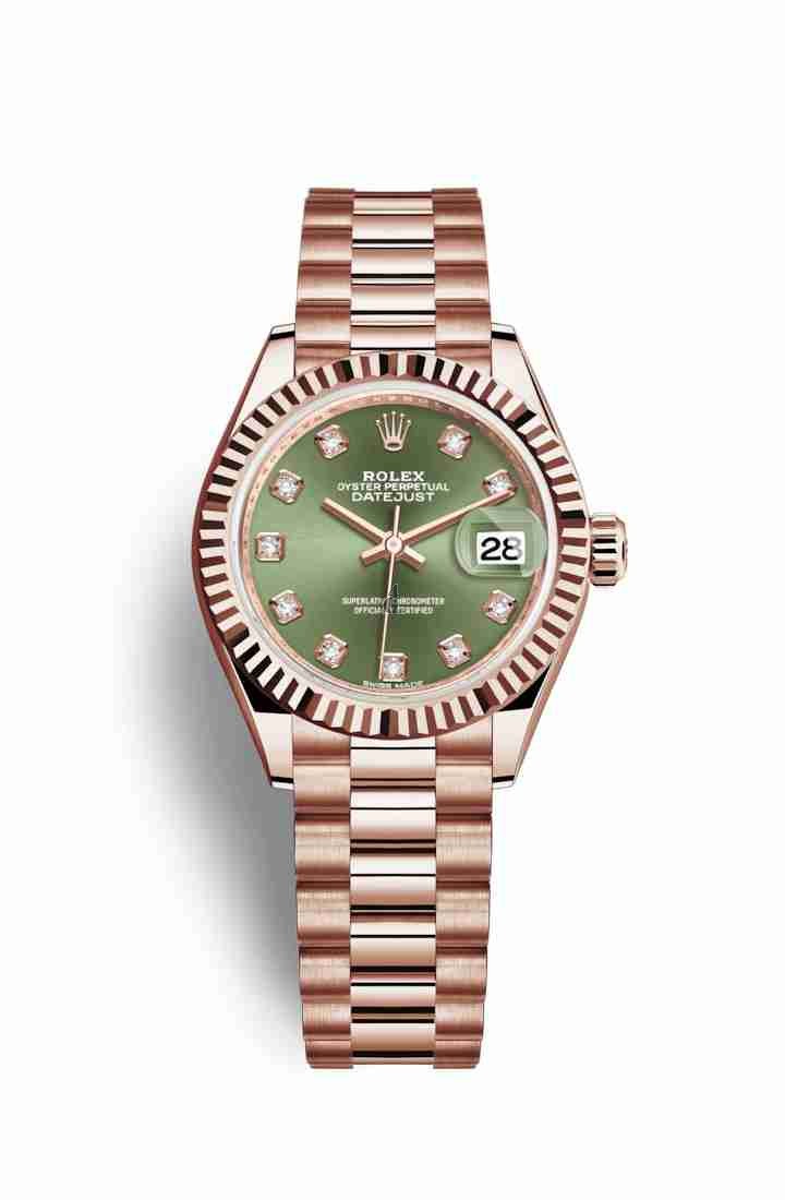 Rolex Datejust 28 Everose gold 279175 Olive green set diamonds Dial