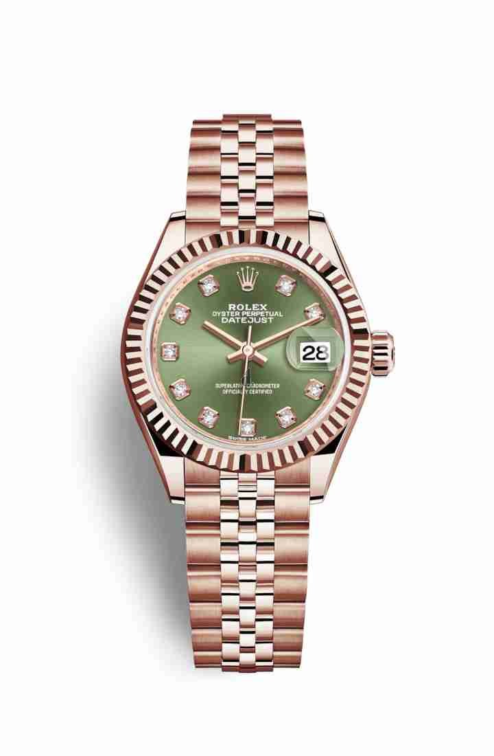 Rolex Datejust 28 Everose gold 279175 Olive green set diamonds Dial