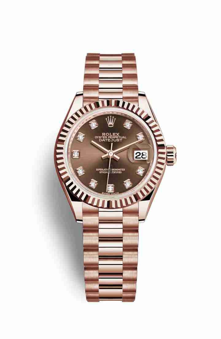 Rolex Datejust 28 Everose gold 279175 Chocolate set diamonds Dial