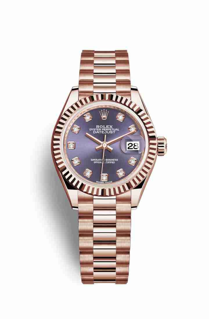 Rolex Datejust 28 Everose gold 279175 Aubergine set diamonds Dial