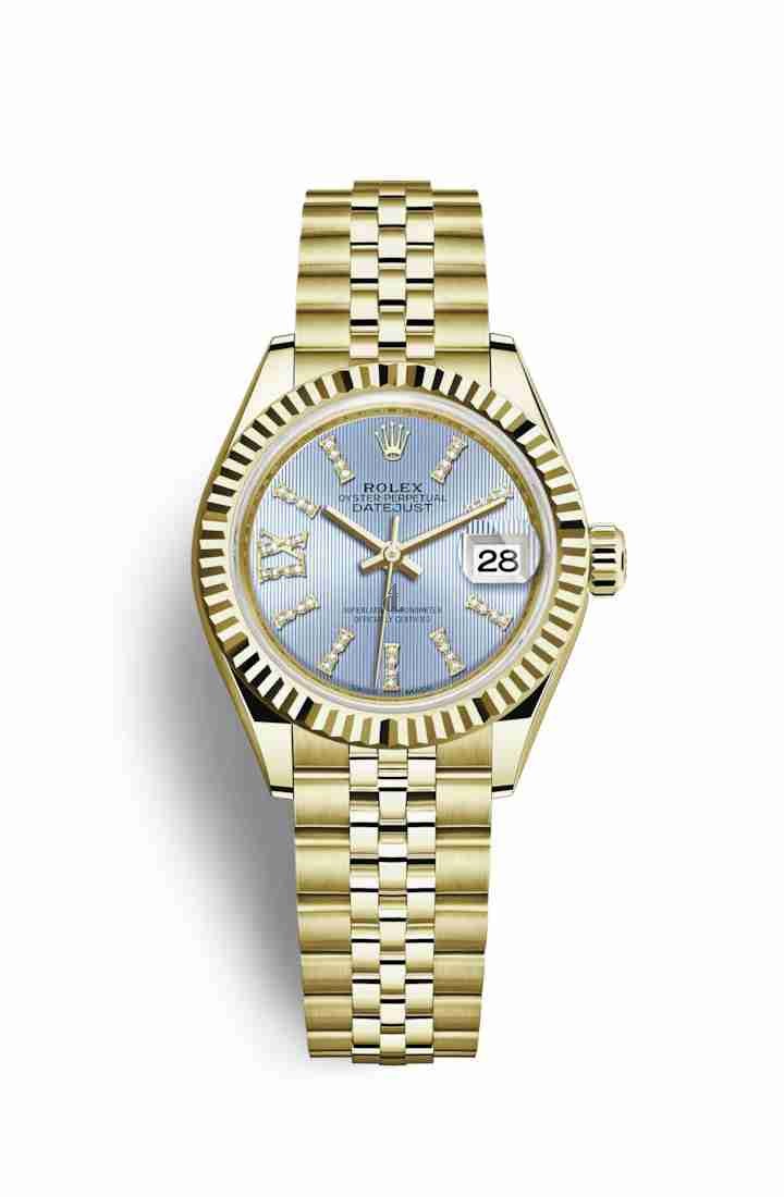Rolex Datejust 28 yellow gold 279178 Cornflower blue set diamonds Dial
