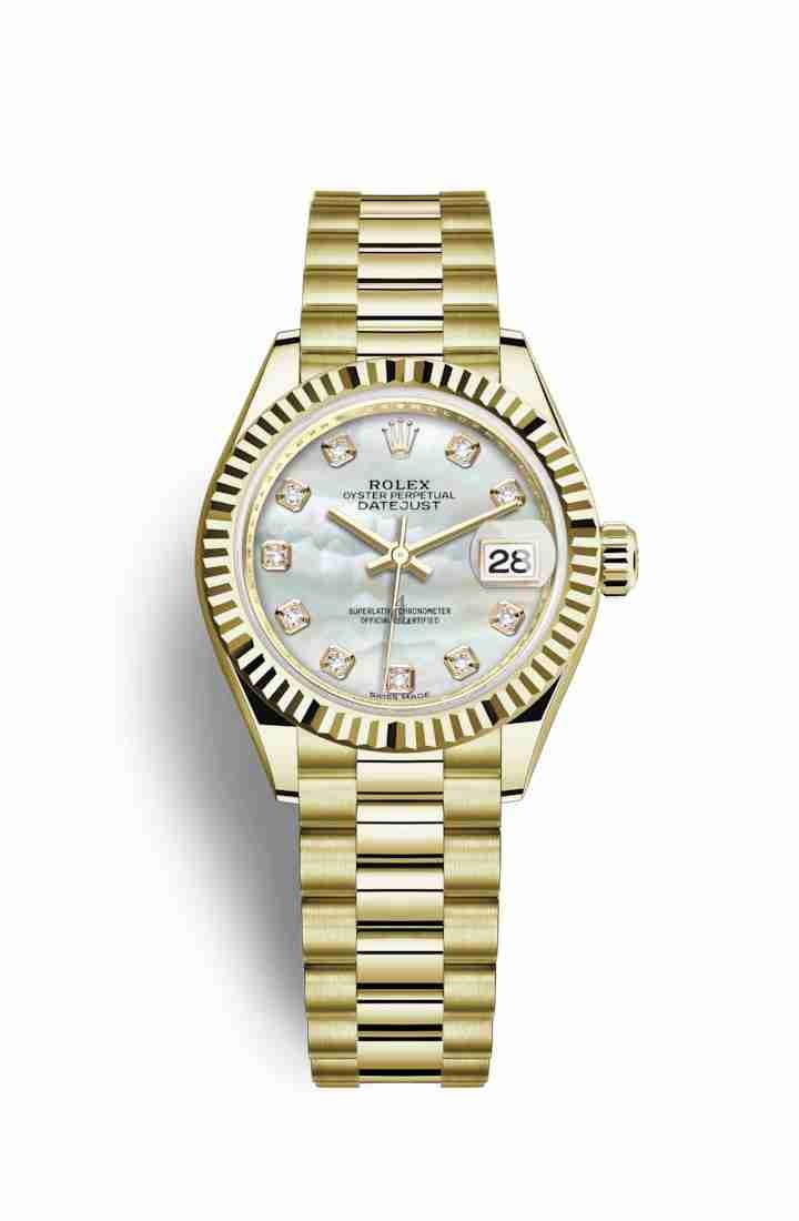 Rolex Datejust 28 yellow gold 279178 White mother-of-pearl set diamonds Dial