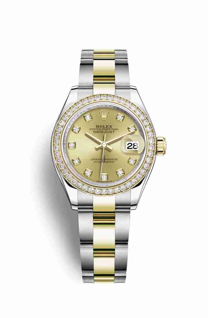 Rolex Datejust 28 Yellow Rolesor Oystersteel yellow gold 279383RBR Champagne-colour set diamonds Dial