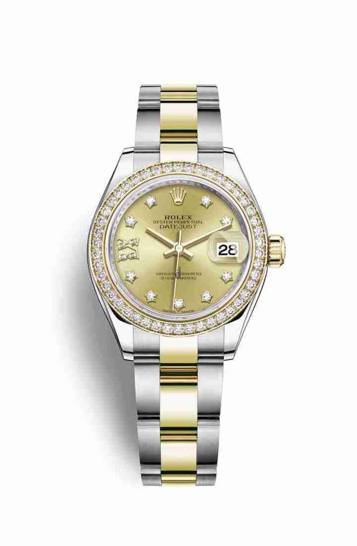 Rolex Datejust 28 Yellow Rolesor Oystersteel yellow gold 279383RBR Champagne-colour set diamonds Dial