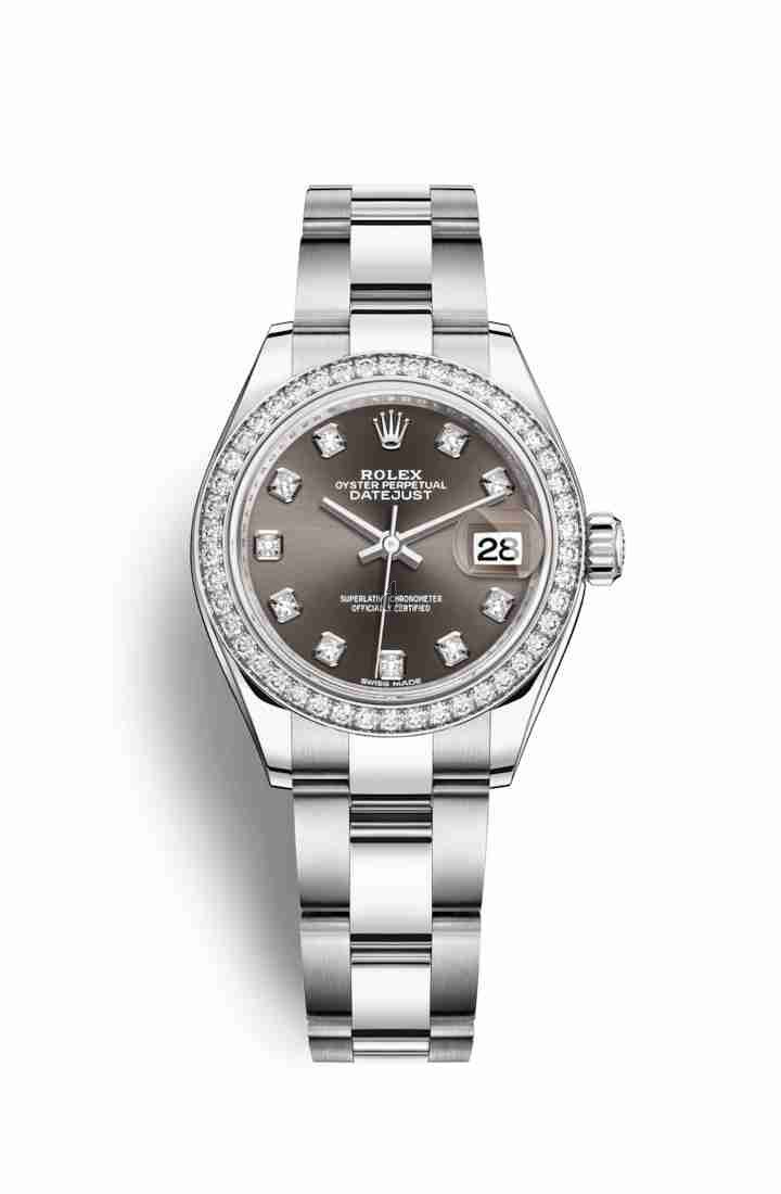 Rolex Datejust 28 White Rolesor Oystersteel white gold 279384RBR Dark grey set diamonds Dial