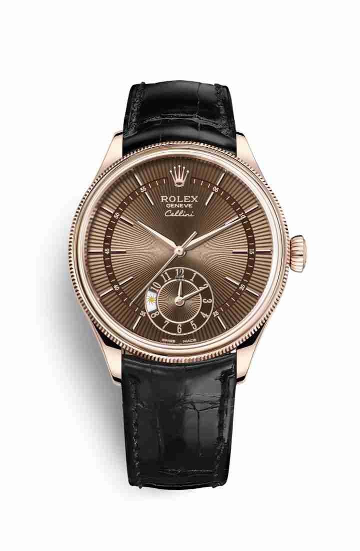 Rolex Cellini Dual Time Everose gold 50525 Brown guilloche Dial