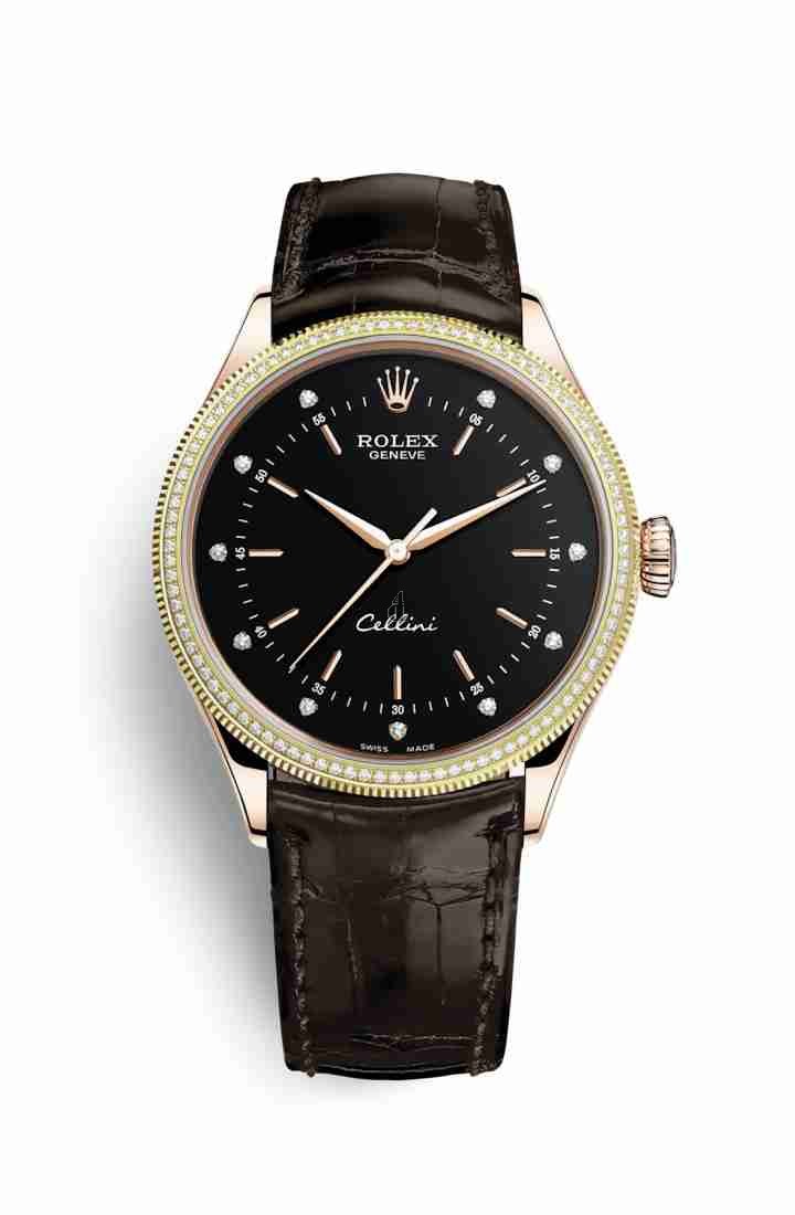 Rolex Cellini Time Everose gold 50605RBR Black set diamonds Dial