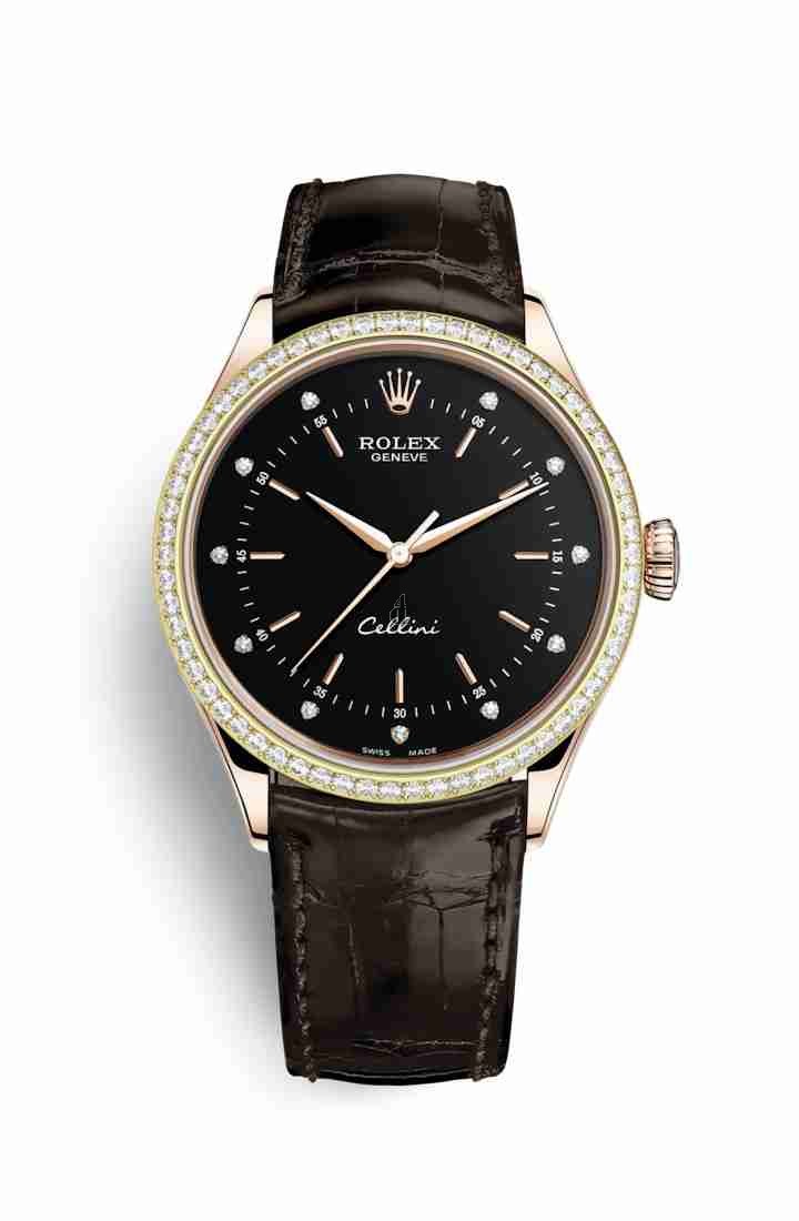 Rolex Cellini Time 18ct Everose gold 50705RBR Black diamonds