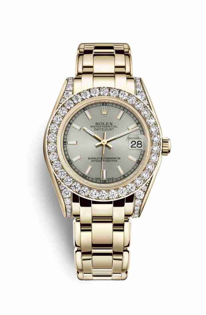 Rolex Pearlmaster 34 mm yellow gold lugs set diamonds 81158