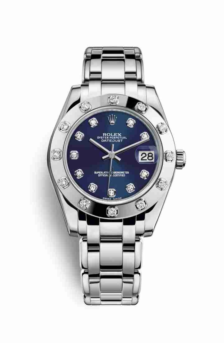 Rolex Pearlmaster 34 white gold 81319 Blue set diamonds Dial