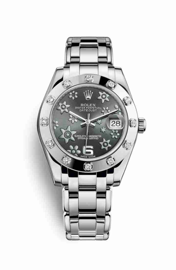 Rolex Pearlmaster 34 white gold 81319 Dark rhodium raised floral motif Dial