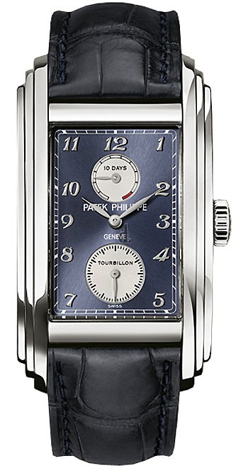 Fake Patek Philippe 10 Day Tourbillion Blue Dial Alligator Leather Men's Watch 5101G