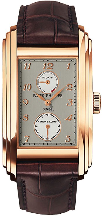 Fake Patek Philippe 10 Day Tourbillion Dark Silver Dial Brown Leather Men's Watch 5101R
