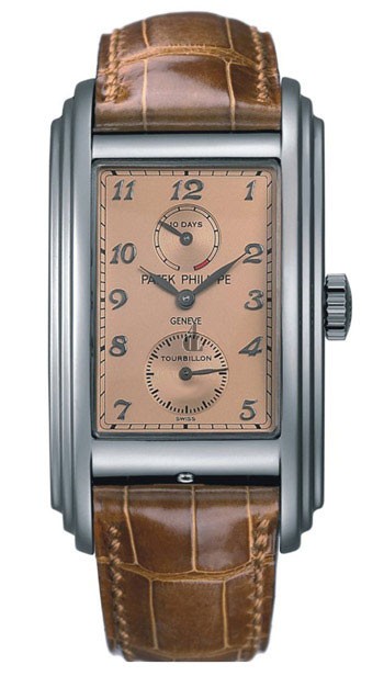 Fake Patek Philippe 10 Day Tourbillion Rose Gold Dial Brown Leather Men's Watch 5101P