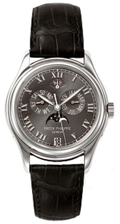 Fake Patek Philippe Annual Calender Moonphase Black Dial Black Leather Automatic Men's Watch 5056P