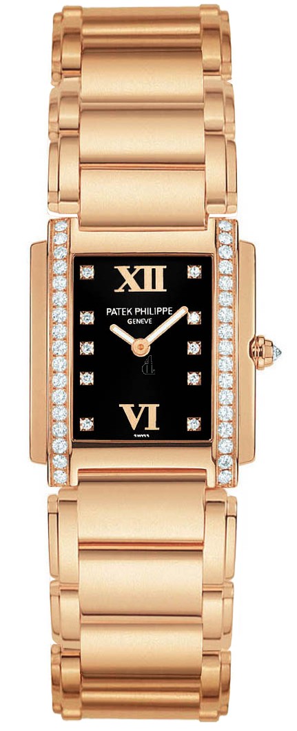 Fake Patek Philippe Black Dial 18kt Rose Gold Diamond Ladies Watch 4908-11R-001