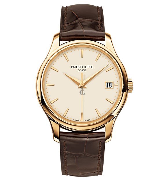 Fake Patek Philippe Calatrava Ivory Dial 18kt Rose Gold Brown Leather Men's Watch 5227J