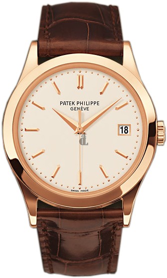 Fake Patek Philippe Calatrava Silver Dial 18kt Rose Gold Brown Leather Men's Watch 5296R-010